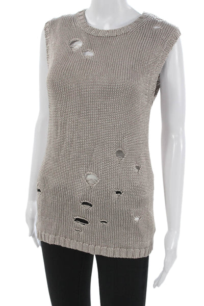 Wayne Women Sleeveless Viscose Sweater Vest Beige Round Neck Size M