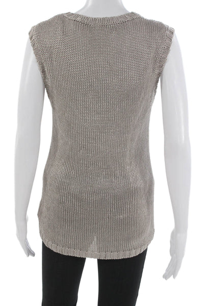 Wayne Women Sleeveless Viscose Sweater Vest Beige Round Neck Size M