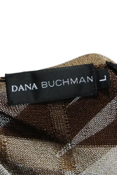Dana Buchman Women Cardigan Plaid V-Neck Long Sleeve Brown Size L