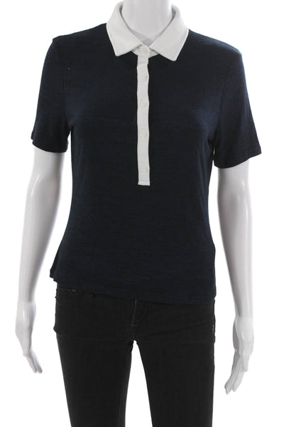 Rag & Bone Women Basic Collared Short Sleeve Viscose Button Polo Blue Size M