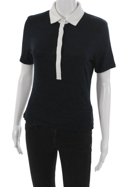 Rag & Bone Women Basic Collared Short Sleeve Viscose Button Polo Blue Size M