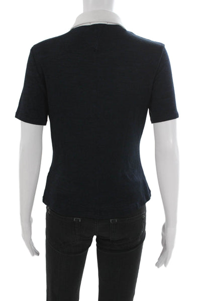 Rag & Bone Women Basic Collared Short Sleeve Viscose Button Polo Blue Size M