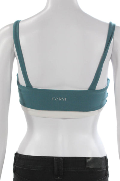 FORM Womens Stretch Knit Square Neck Layered Sports Bra Teal White Size Small