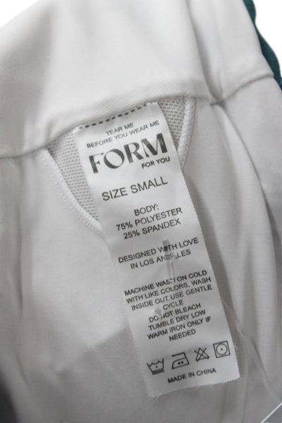 FORM Womens Stretch Knit Square Neck Layered Sports Bra Teal White Size Small