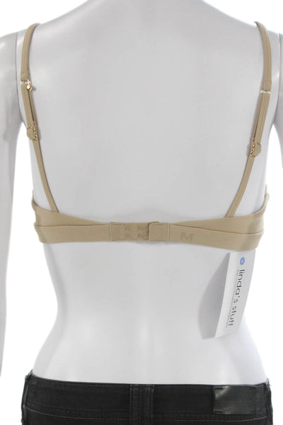Monday Womens Hook Back Spaghetti Strap V Neck Sports Bra Brown Size Small