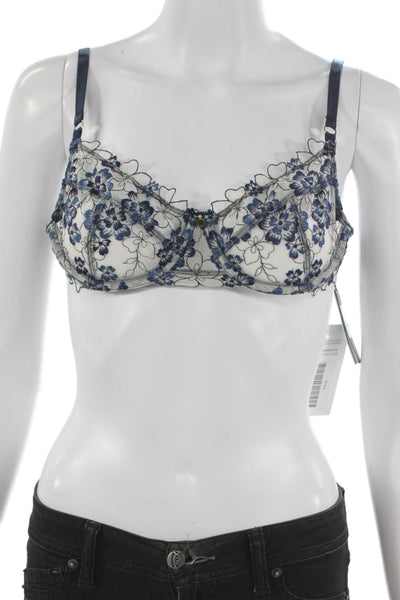 Gooseberry Womens Underwired Mesh Floral Bra White Navy Blue Size Small