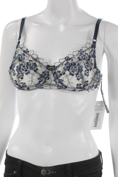 Gooseberry Womens Underwired Mesh Floral Bra White Navy Blue Size Small