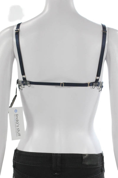 Gooseberry Womens Underwired Mesh Floral Bra White Navy Blue Size Small