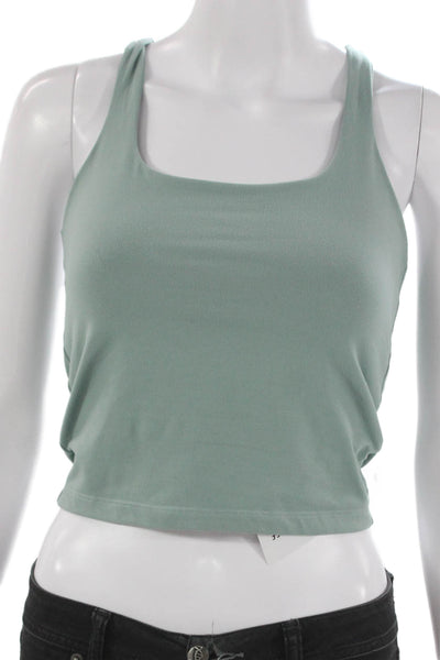Set Women Cropped Tank Green Square Neck Sleeveless Polyester Spandex Size S