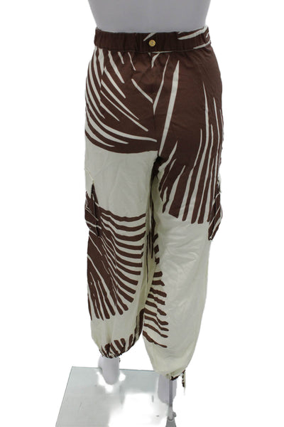 Palmacea Women Cargo Pants Ivory Floral Rayon Zip Tropical Size M