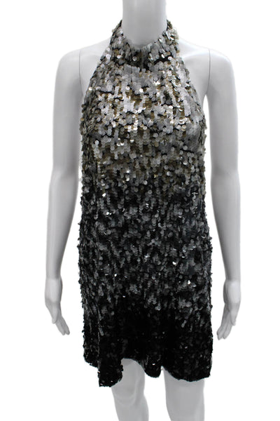 Zara Knit Womens Shift Dress Multicolor Sequin Halter Mini Size L
