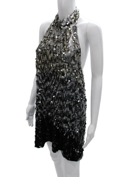 Zara Knit Womens Shift Dress Multicolor Sequin Halter Mini Size L