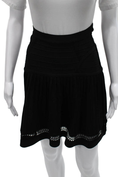 Herve Leger Women Bandage Mini Skirt Black Rayon Pull On Size M