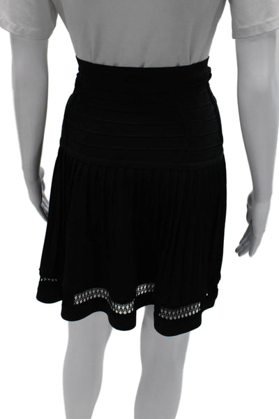 Herve Leger Women Bandage Mini Skirt Black Rayon Pull On Size M