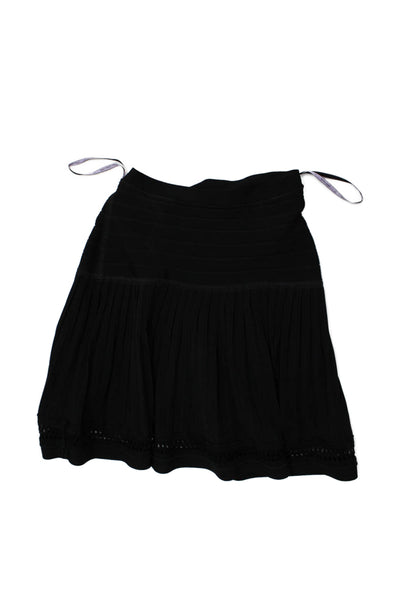 Herve Leger Women Bandage Mini Skirt Black Rayon Pull On Size M