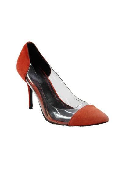 Sandro Womens Suede Trim Cap Toe Pumps Shoes Orange Clear Size 7