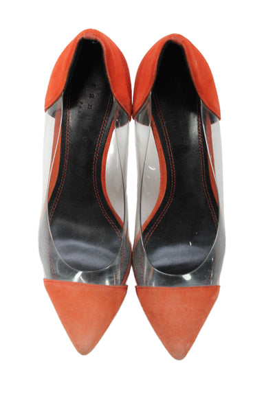Sandro Womens Suede Trim Cap Toe Pumps Shoes Orange Clear Size 7
