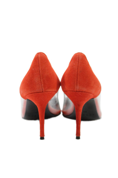 Sandro Womens Suede Trim Cap Toe Pumps Shoes Orange Clear Size 7