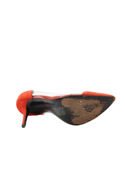 Sandro Womens Suede Trim Cap Toe Pumps Shoes Orange Clear Size 7