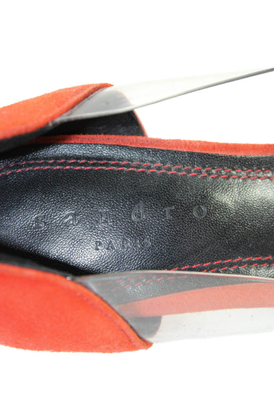 Sandro Womens Suede Trim Cap Toe Pumps Shoes Orange Clear Size 7