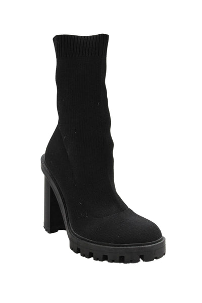 Zara Womens Block Heels Socks Ankle Boots Shoes Black Size 8