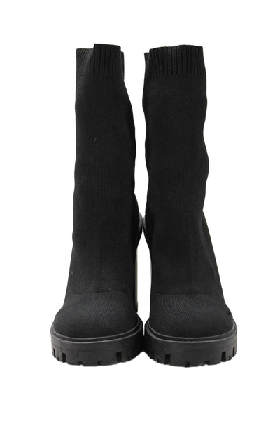 Zara Womens Block Heels Socks Ankle Boots Shoes Black Size 8