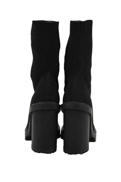 Zara Womens Block Heels Socks Ankle Boots Shoes Black Size 8