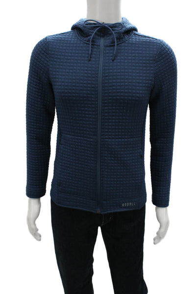 No Bull Mens Quilted Blue Hooded Zip Jacket Long Sleeve Size S