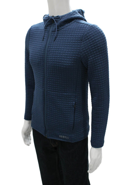 No Bull Mens Quilted Blue Hooded Zip Jacket Long Sleeve Size S