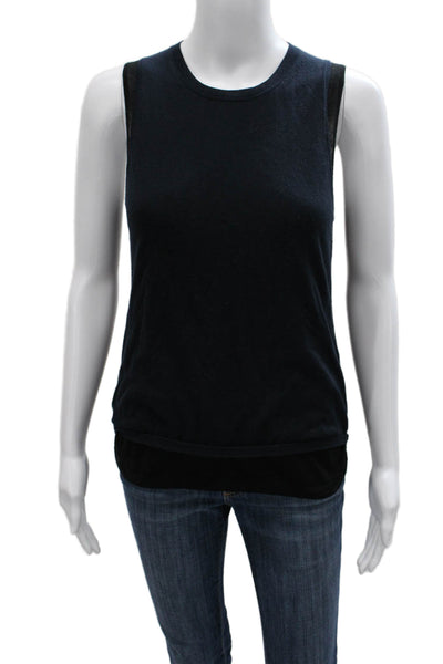 Vince Women Sleeveless Basic Tank Blue Cotton Crew Neck Petites Size S
