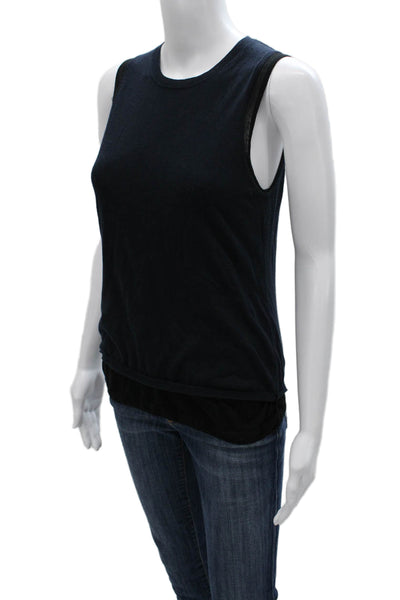 Vince Women Sleeveless Basic Tank Blue Cotton Crew Neck Petites Size S