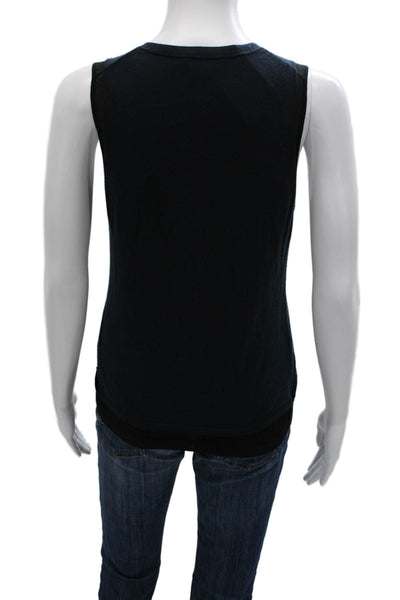 Vince Women Sleeveless Basic Tank Blue Cotton Crew Neck Petites Size S
