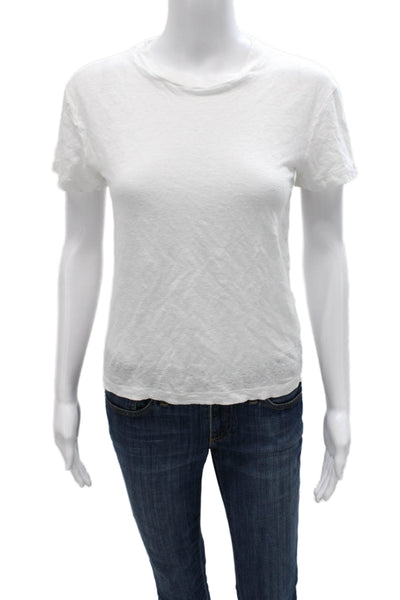 Vince Women Basic Linen Crew Neck Short Sleeve T-Shirt White Size S