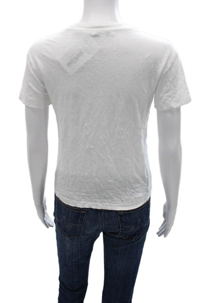 Vince Women Basic Linen Crew Neck Short Sleeve T-Shirt White Size S