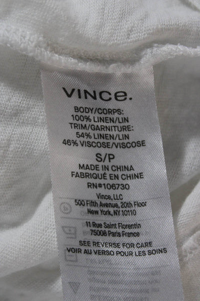 Vince Women Basic Linen Crew Neck Short Sleeve T-Shirt White Size S