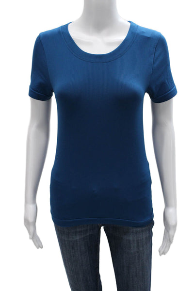 Athleta Womens Blue Scoop Neck Basic T-Shirt Short Sleeve Polyester Size S