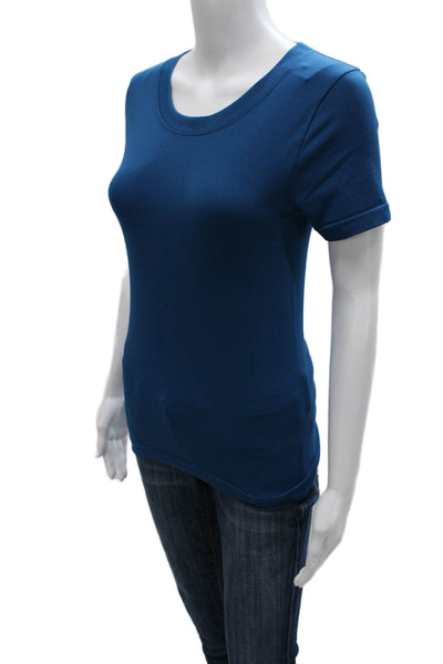Athleta Womens Blue Scoop Neck Basic T-Shirt Short Sleeve Polyester Size S