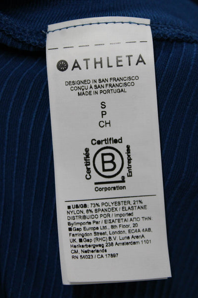 Athleta Womens Blue Scoop Neck Basic T-Shirt Short Sleeve Polyester Size S