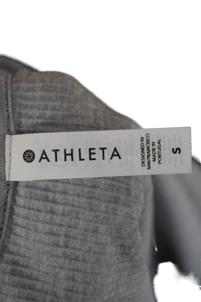 Athleta Women Basic Striped V-Neck Short Sleeve T-Shirt Gray Size S