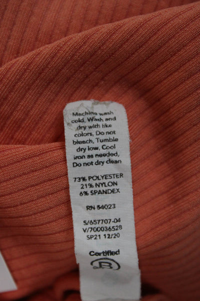 Athleta Women Orange Striped V-Neck T-Shirt Short Sleeve Size XS