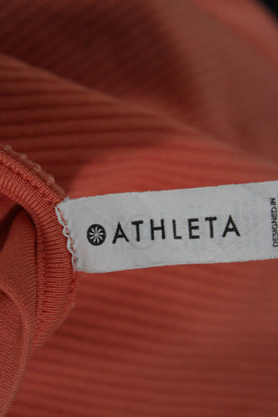 Athleta Women Orange Striped V-Neck T-Shirt Short Sleeve Size XS