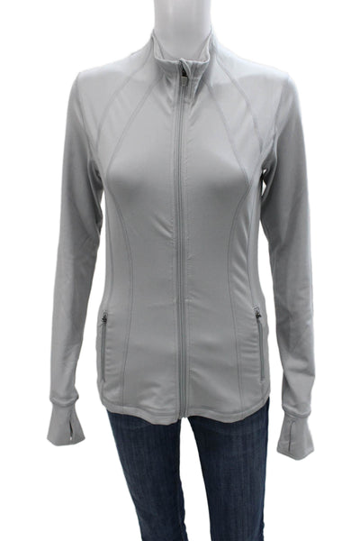 Yogalicious Women Track Jacket Gray Zip Polyester Spandex Long Sleeve Size S