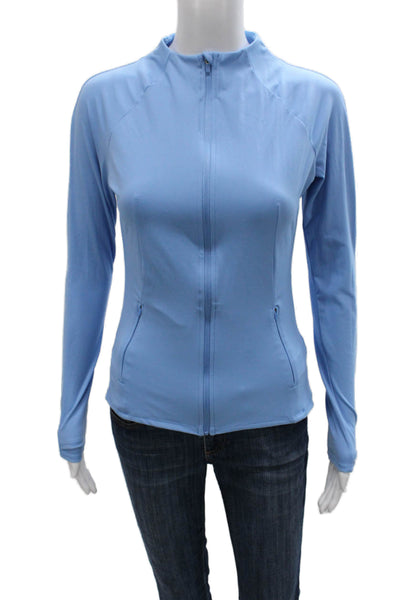 Dansk Womens Blue Zip Track Jacket Long Sleeve Nylon Spandex Size XS