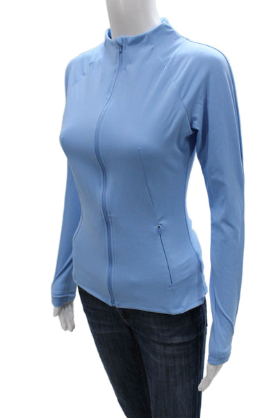 Dansk Womens Blue Zip Track Jacket Long Sleeve Nylon Spandex Size XS