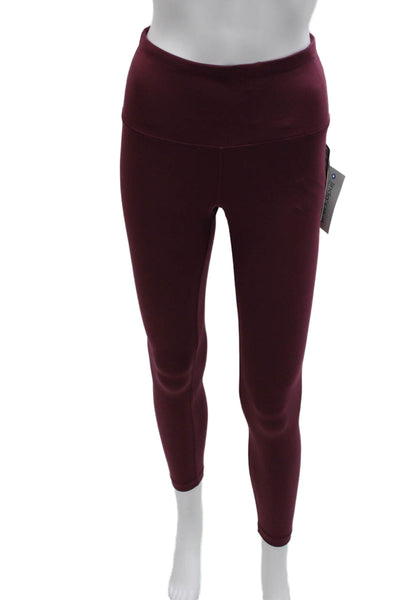 Yogalicious Womens Ankle Leggings Solid Red Polyester Size S