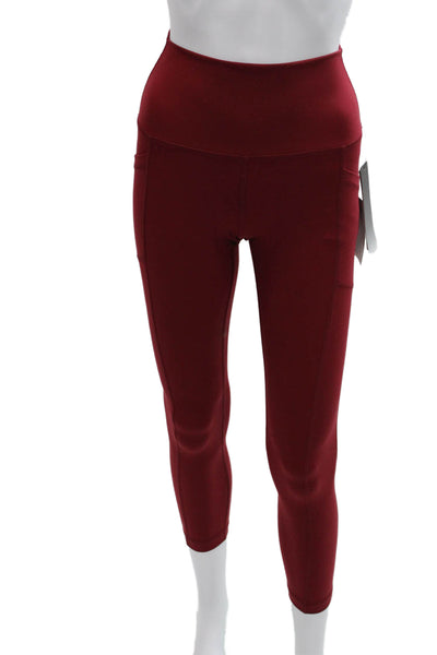 Yogalicious Womens Capri Leggings Red Nylon Pull On Size S
