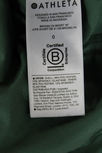 Athleta Women Athletic Solid Green Polyester Skort Short Size 0