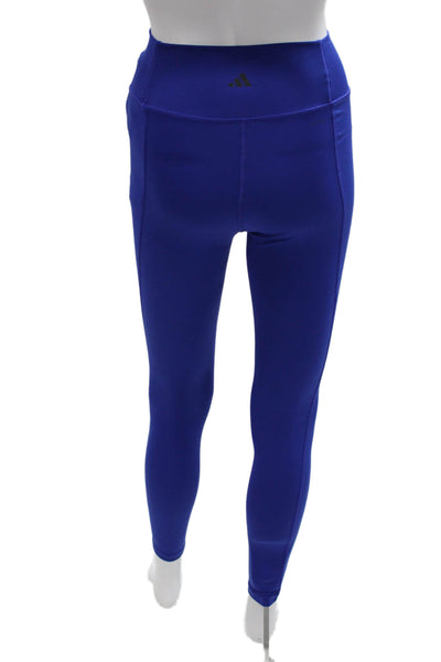 Adidas Womens Ankle Leggings Blue Polyester Pull On Solid Size S