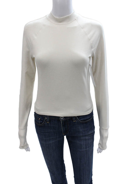 Athleta Womens Basic Casual Mock Neck Long Sleeve Polyester Top White Size S