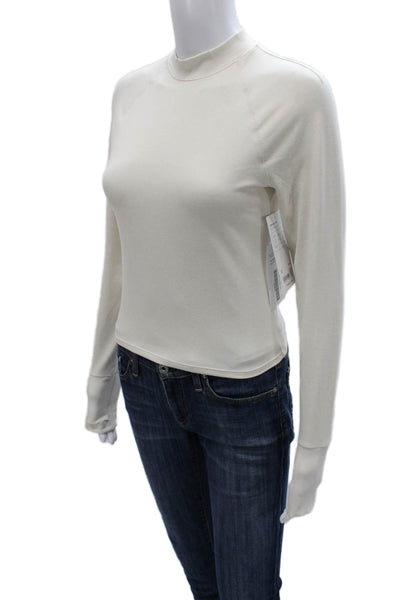 Athleta Womens Basic Casual Mock Neck Long Sleeve Polyester Top White Size S